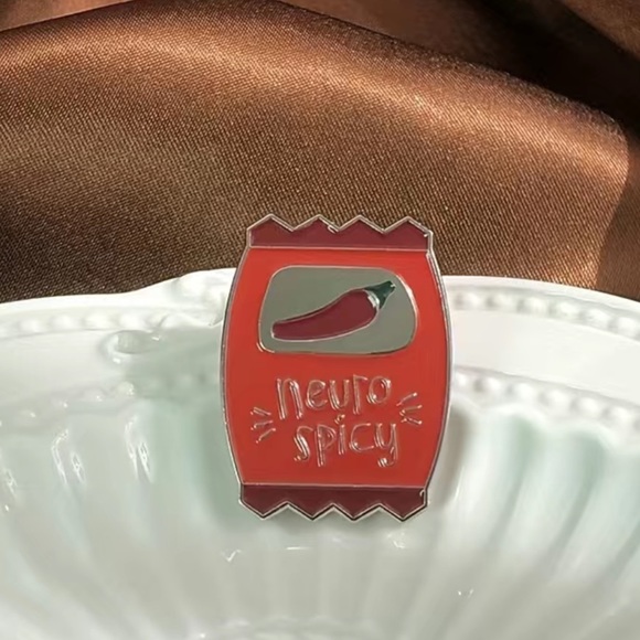 3/$25 “Neuro Spicy” Hit Sauce Packet Pin Badge Brooch UNISEX Hot Pepper - Picture 5 of 10